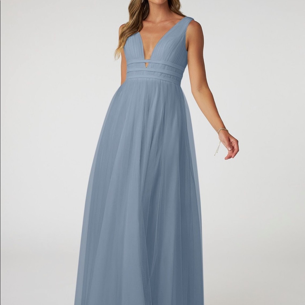 “Katana” bridesmaid dress from Azazie, Dusty Blue